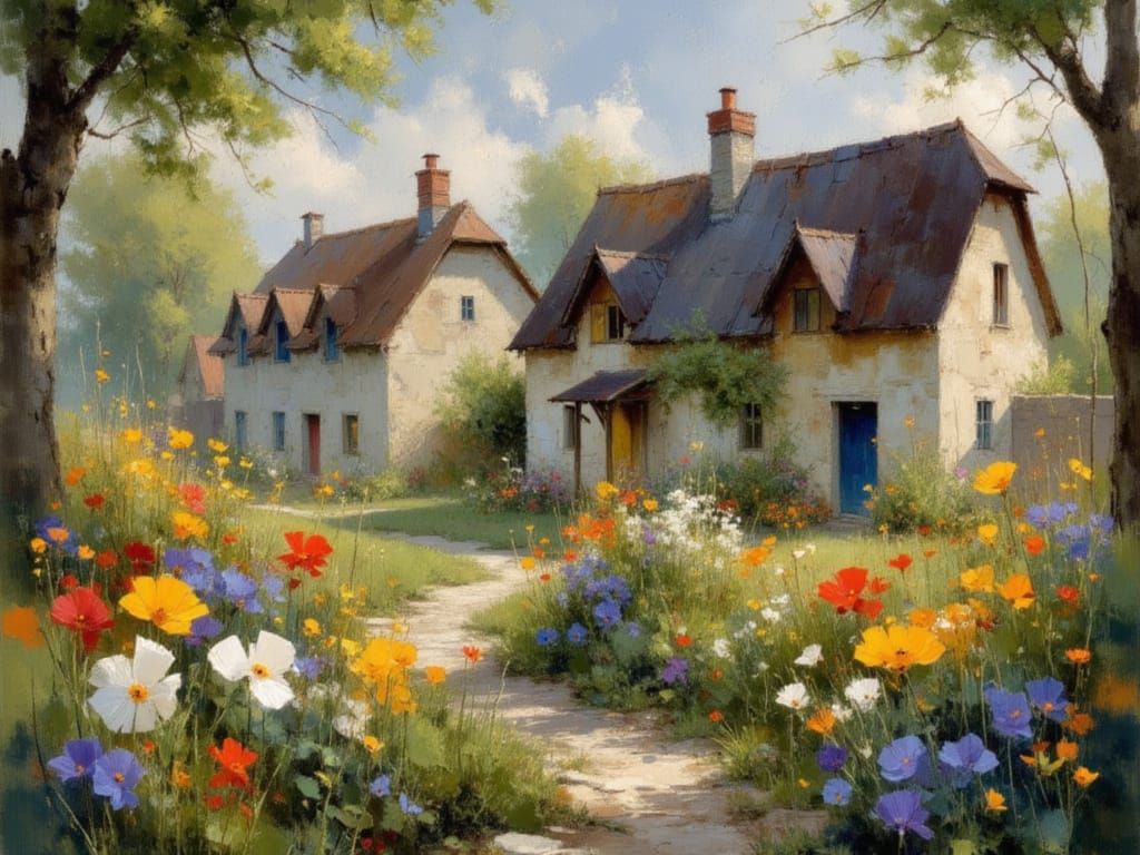 Cozy Village Morning Light Garden Scenes