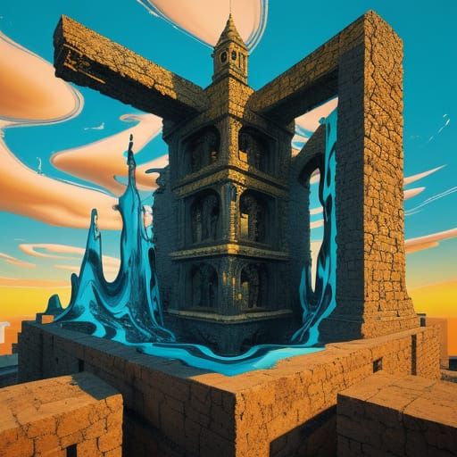 Surreal Figure on Ledge in Style of Abstract Expressionism