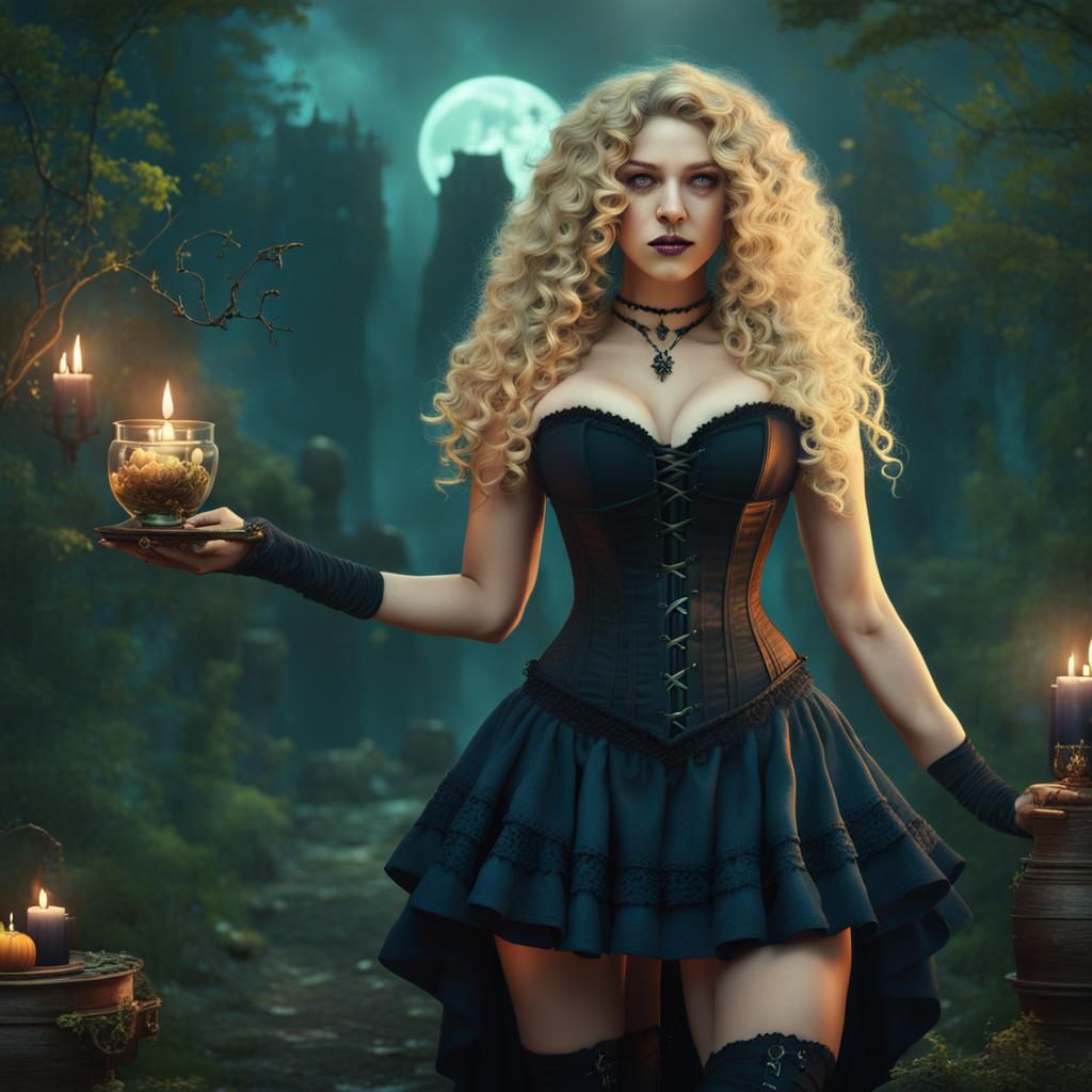 Fantasy Summer Witch with Blond Hair, Digital Art