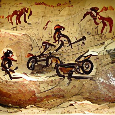 Cave Painting: Early Humans Hunting Motorcycles