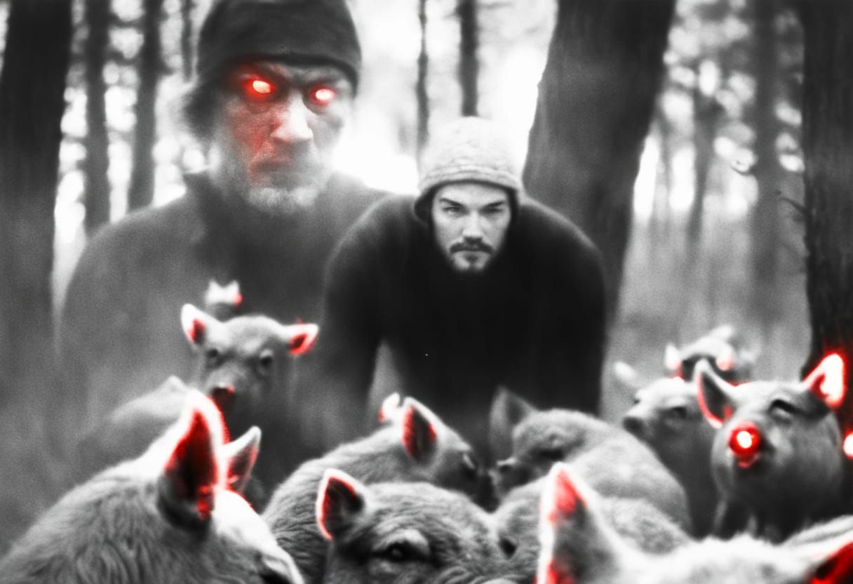 Sinister Satan and Red Pigs Charcoal Drawing