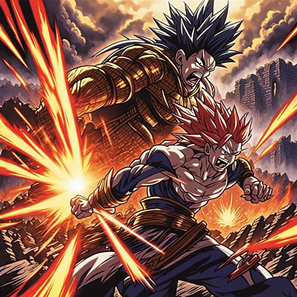 Goku vs Vegeta: Epic Anime Battle in Ruins