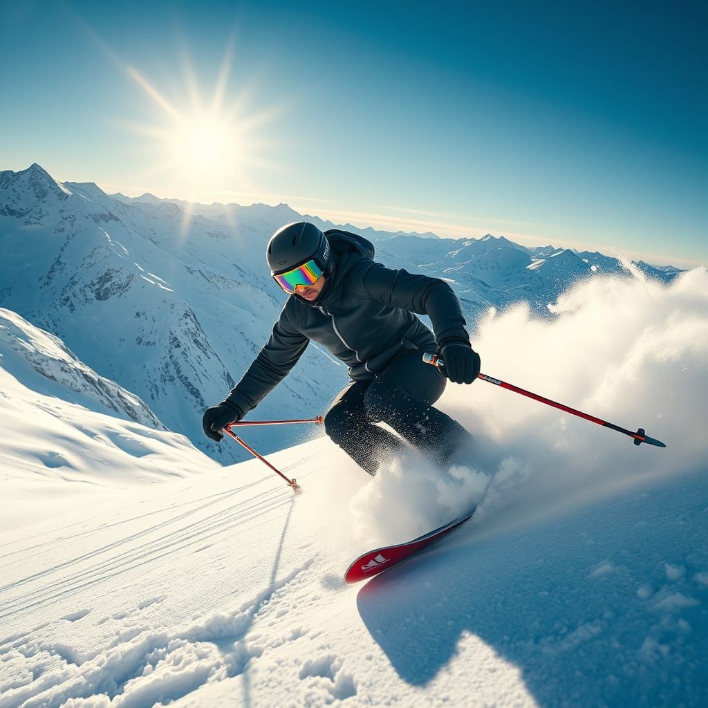 Skier Carving Through Powder Snow in Photorealistic Style