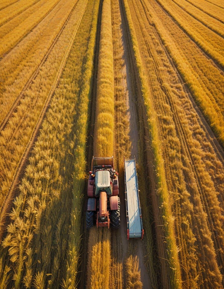 Golden Barley Field: Vintage Tractor in Travel Poster Style