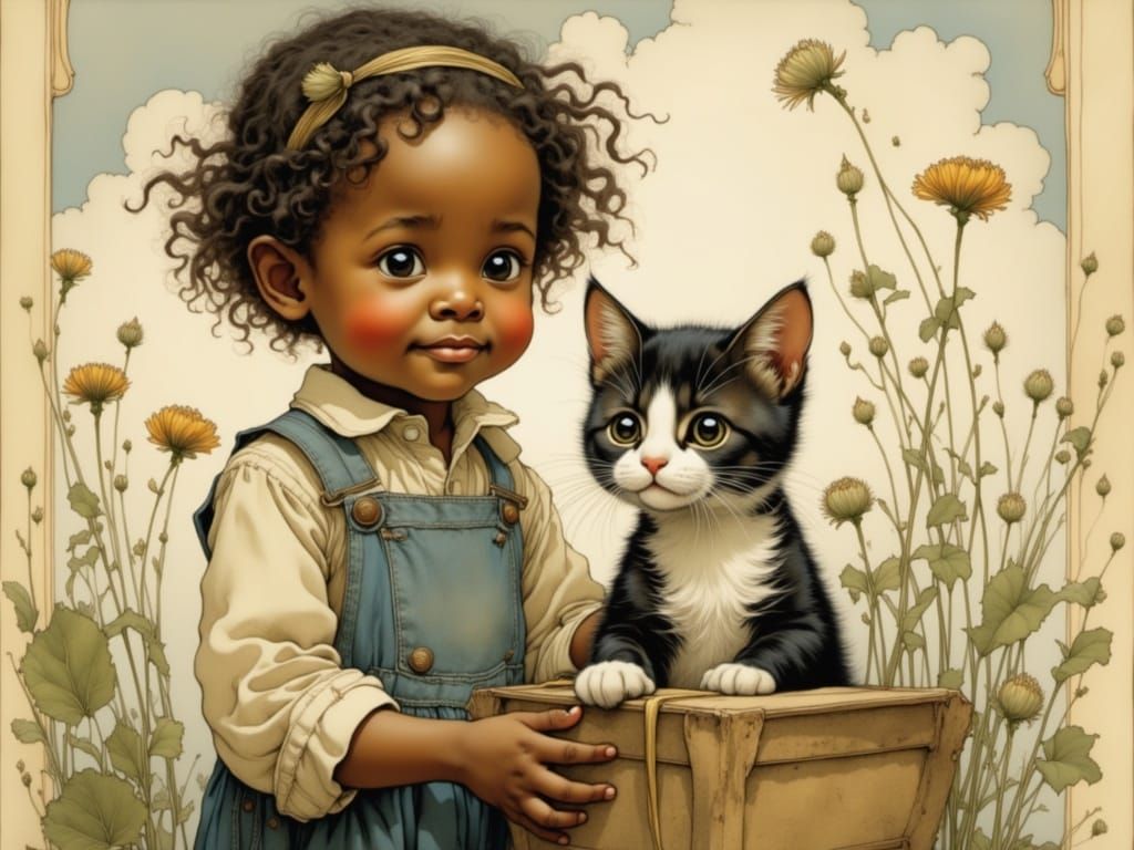 Joyful Black Child Surprised by Gift of Adorable Cat