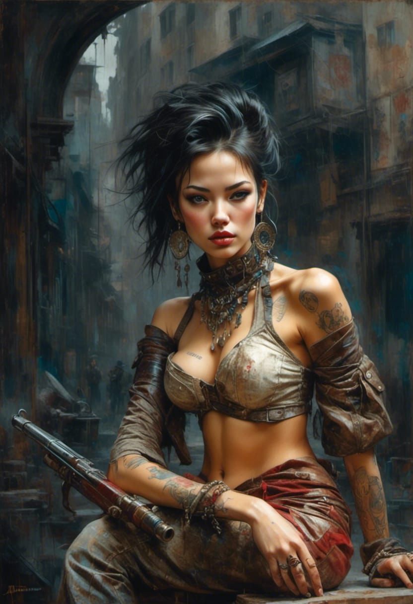 Warrior Soul Reflection in Grunge Steampunk Style