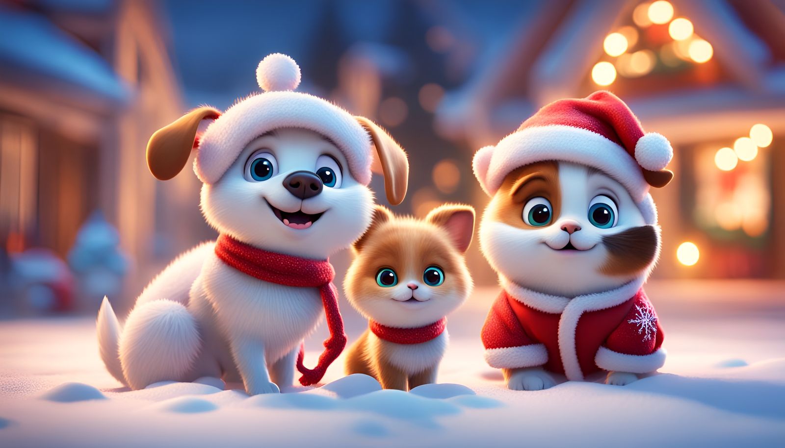 Festive Pets Celebrate Christmas: Pixar-Style 3D Art