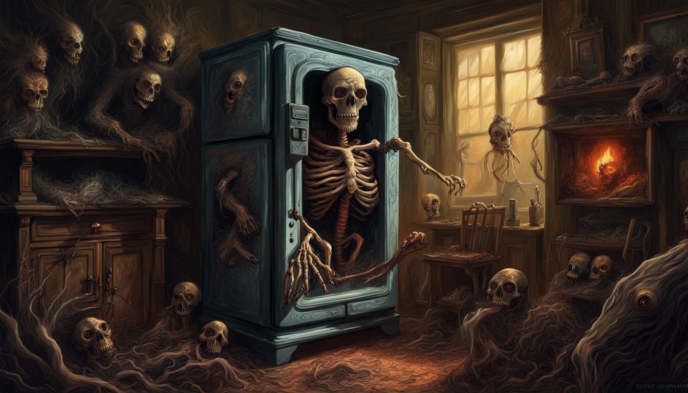 Refrigerator Monster with Burning Eyes: Digital Painting