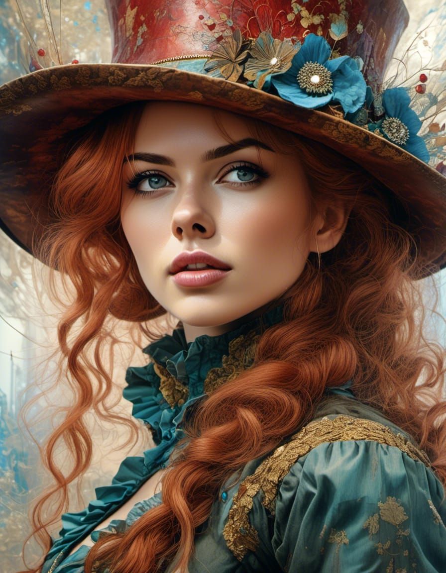 Steampunk Scarlett Johansson Portrait in Hypermaximalist Sty...