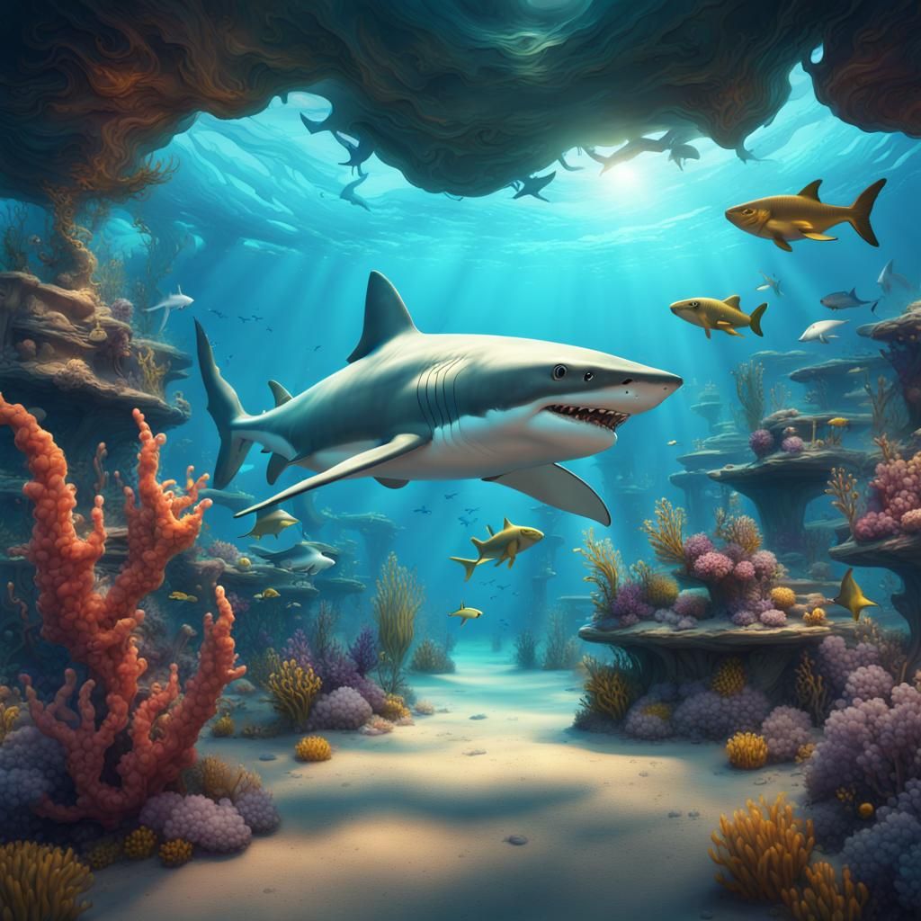 Beautiful underwater world in sea cartoon landscape large sh...