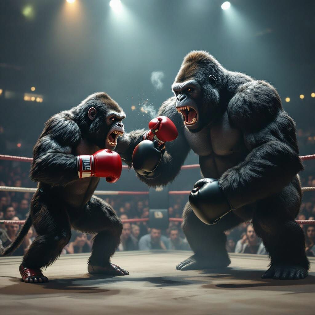 Scary Monkey Dominates Gorilla in Smoky Boxing Arena
