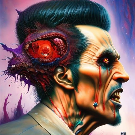 Scariest Dracula Portrait in Psychedelic Style