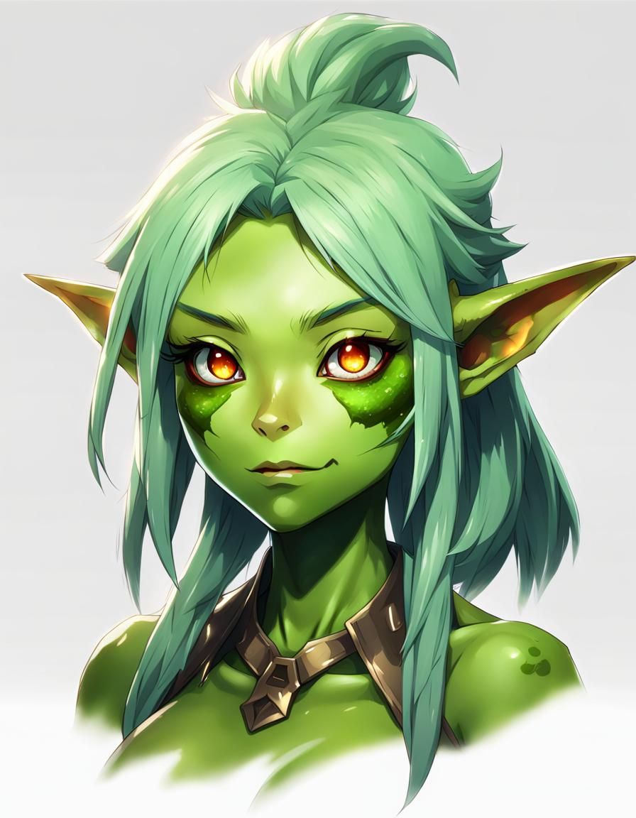 Anime Goblin Girl with Green Skin