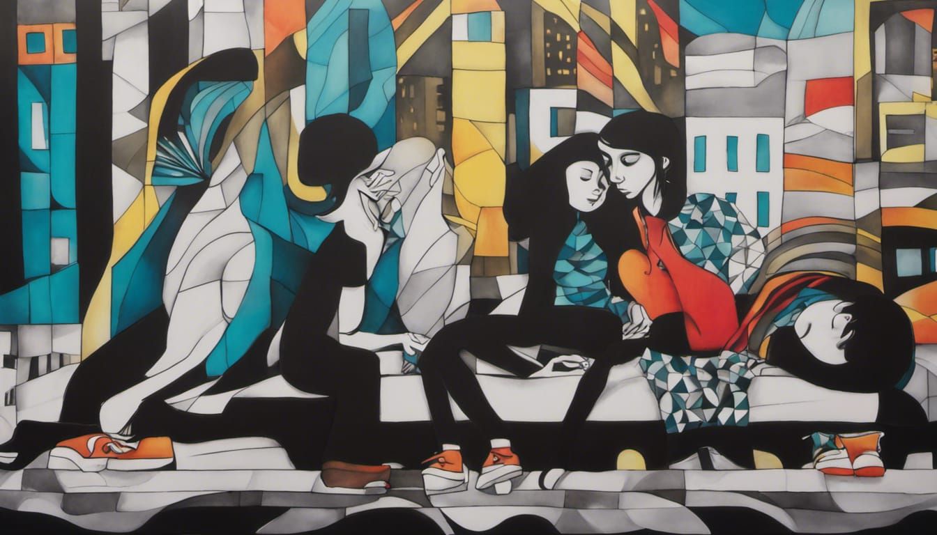 Quantum Zentangle: Friends in City at Night