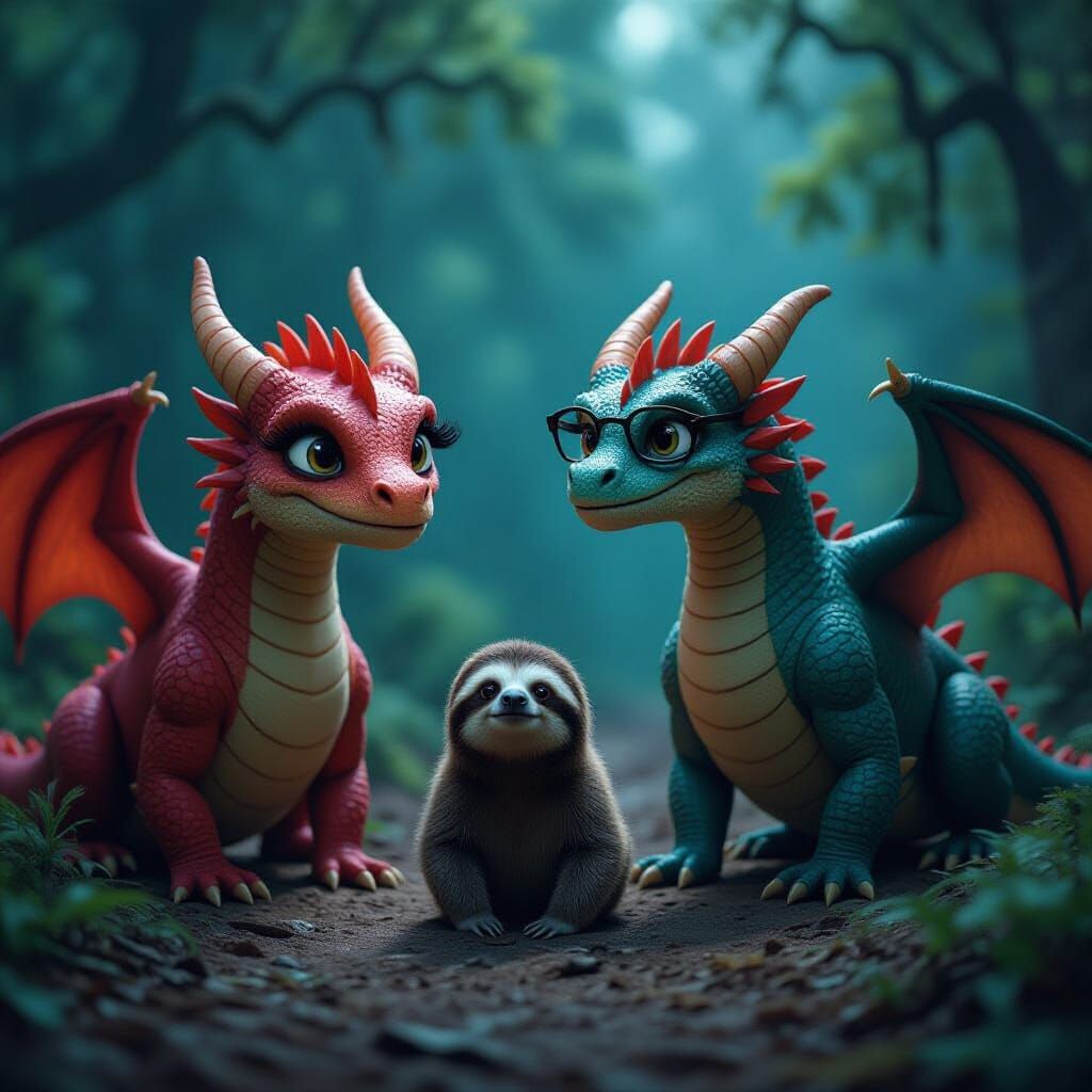 Dragons and Sloth Begin Forest Journey Cinematic Masterpiece