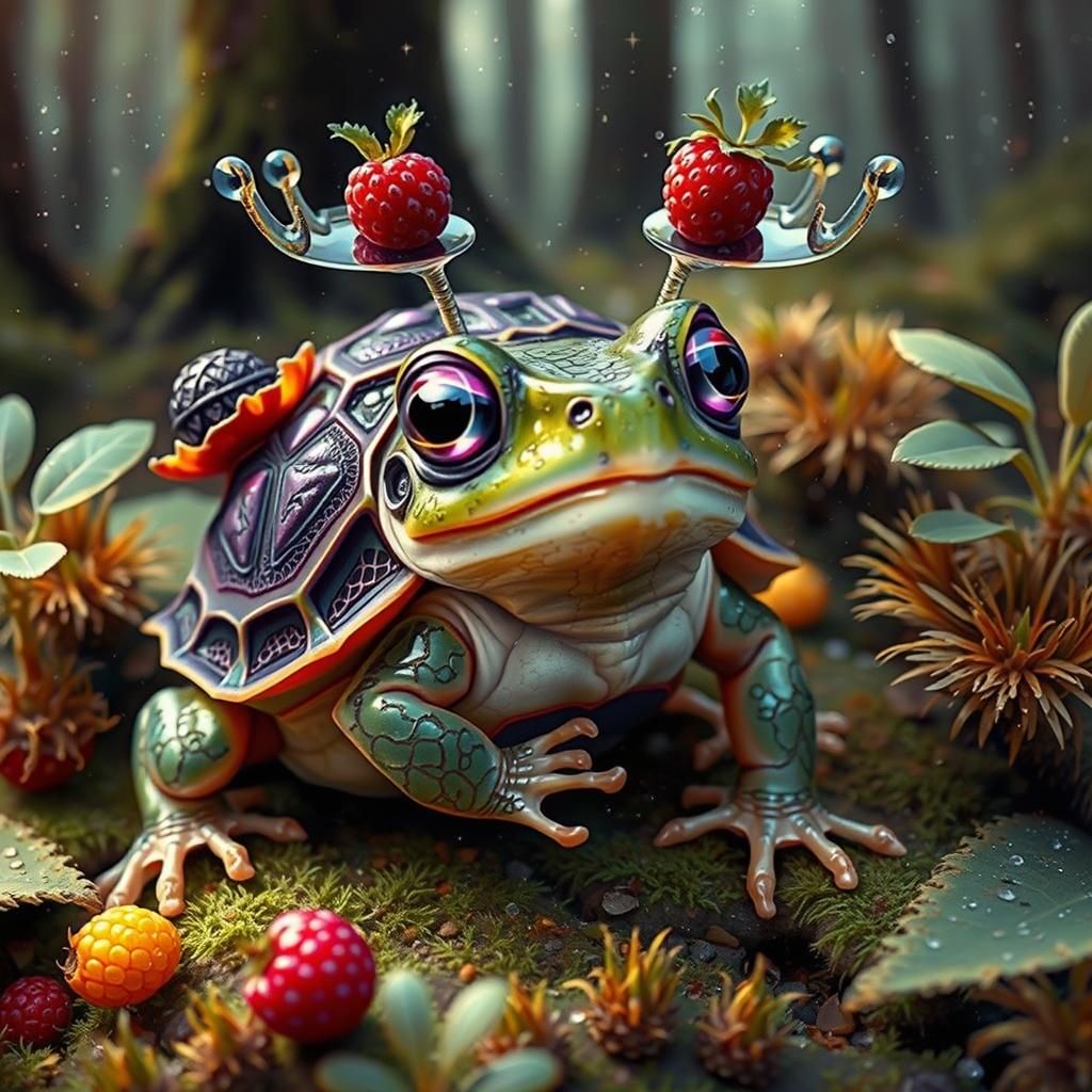 Frog-Tortoise Hybrid in Neon Forest, Digital Art