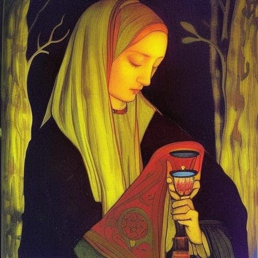 Magical Forest Scene Inspired by Classical Art