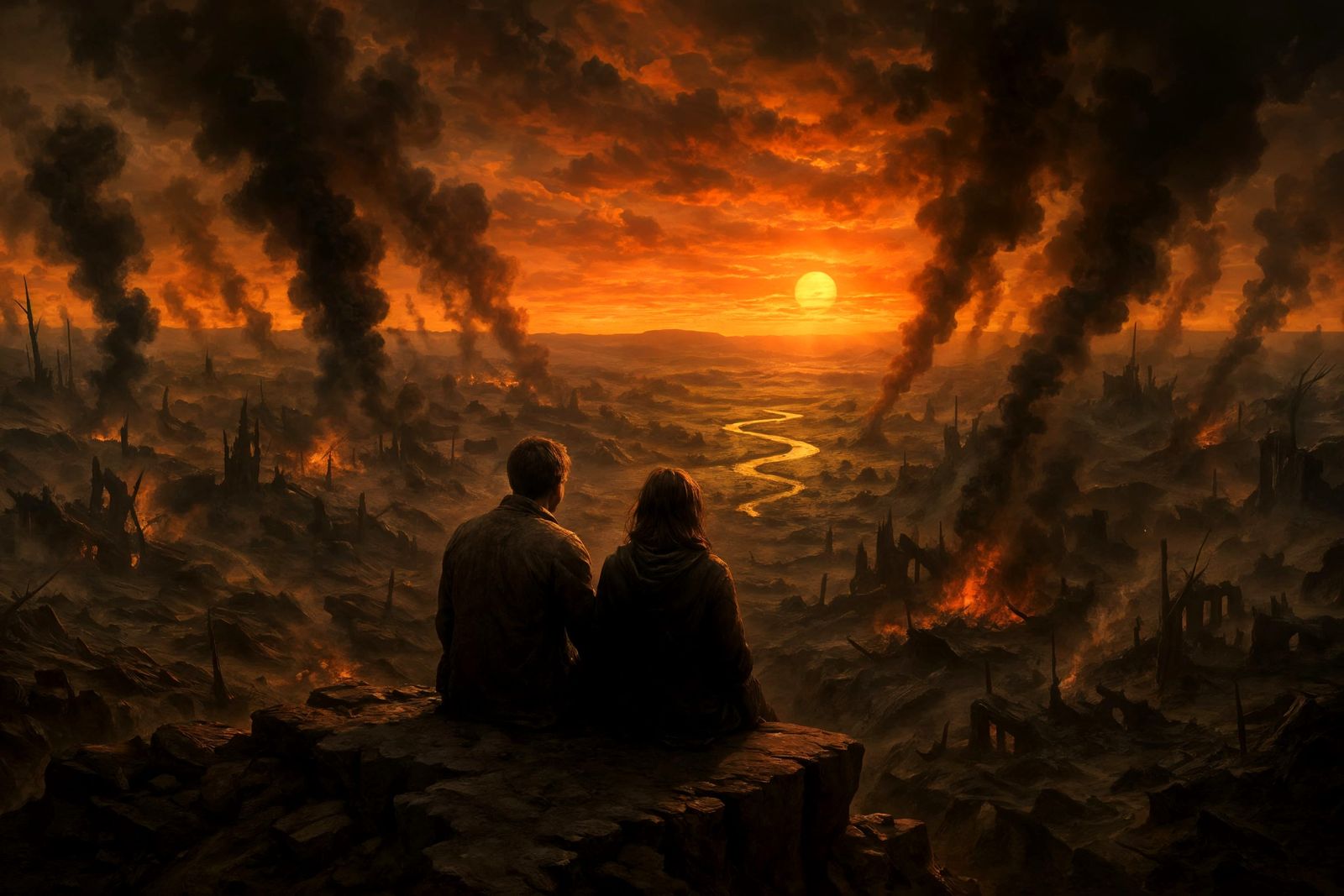 Apocalyptic Hope: Oasis Sunset Digital Painting