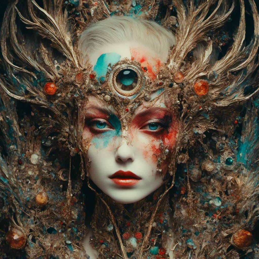 Vivid Watercolor Portrait with Macabre Vintage Style