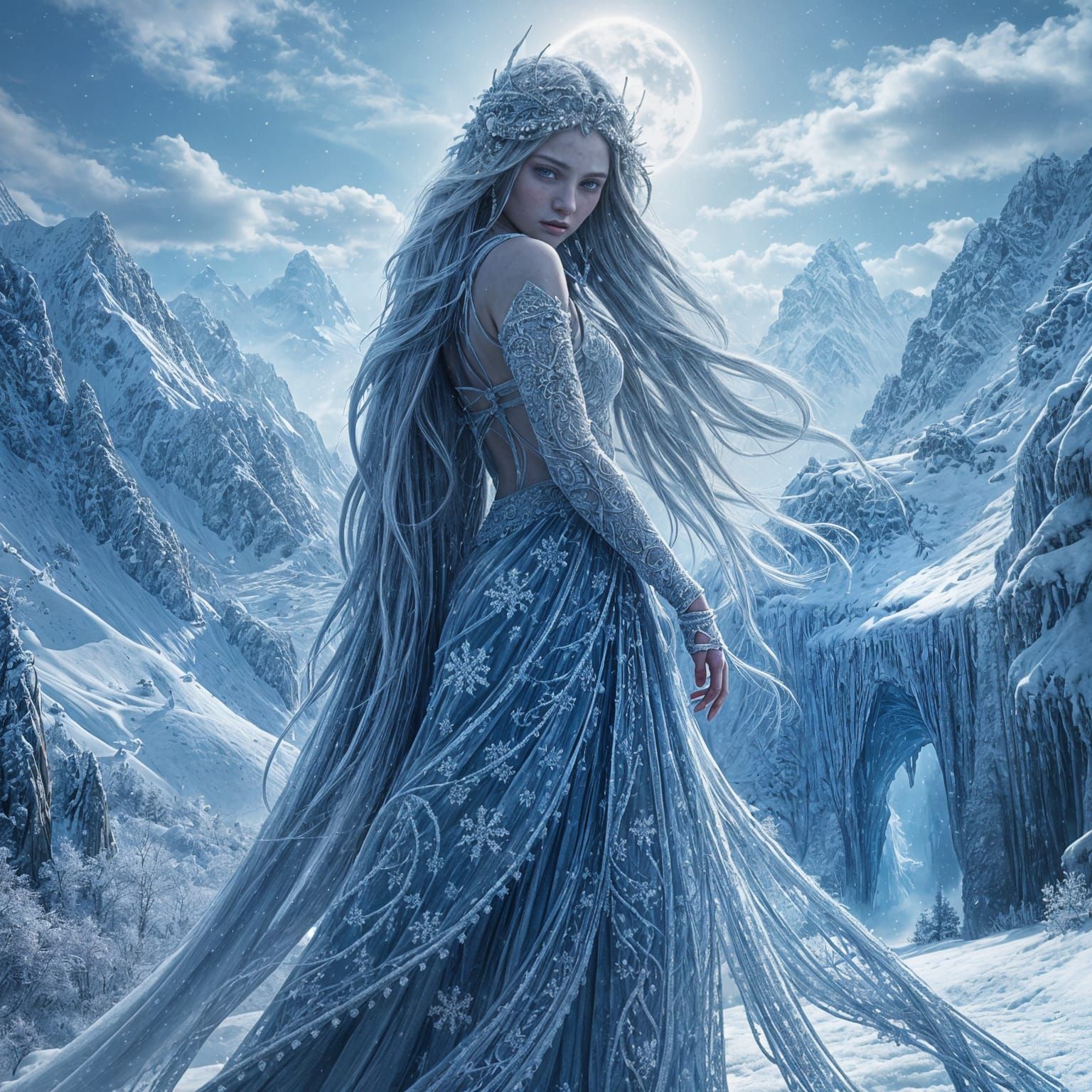 Epic Winter Goddess in Digital Painting Style