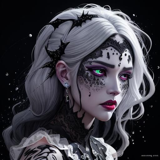 Monochrome Woman in Ink Splat Style with Silver Hair