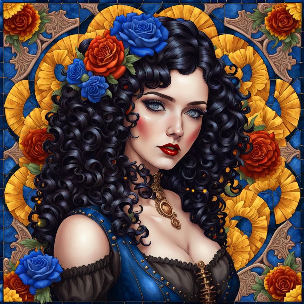 Gothic Steampunk Woman with Roses and Copper Accents