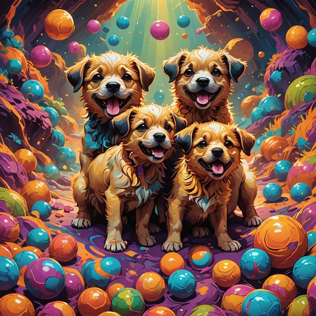 Playful Three-Headed Puppy Cerberus Concept Art