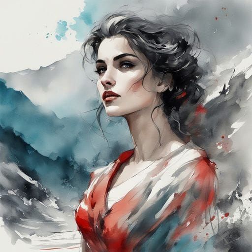 Beautiful Italian Girl Portrait in Watercolor Style