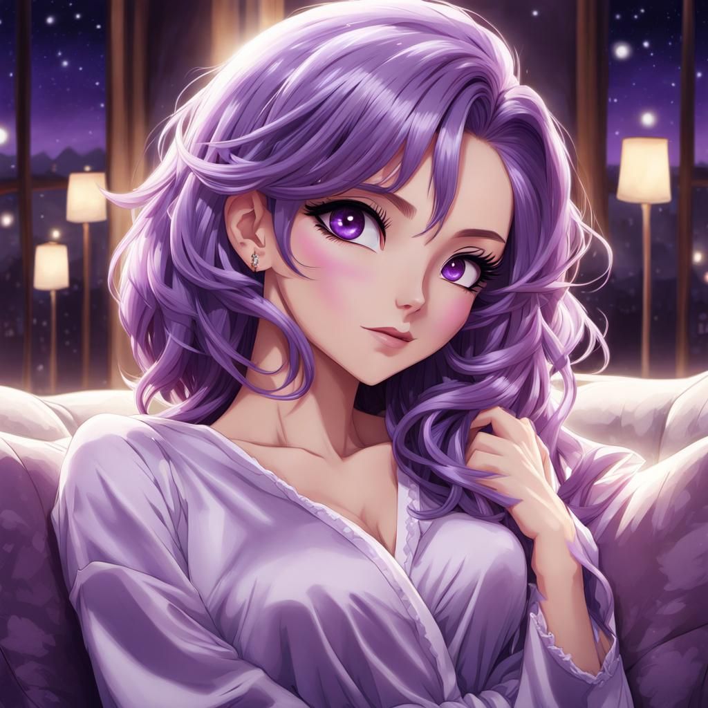 Anime Style: Two Women Hugging in Pajamas