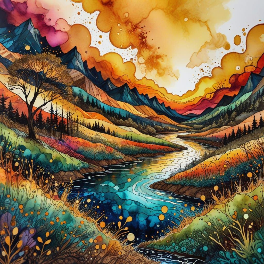 Abstract Zentangle Alcohol Ink Landscape