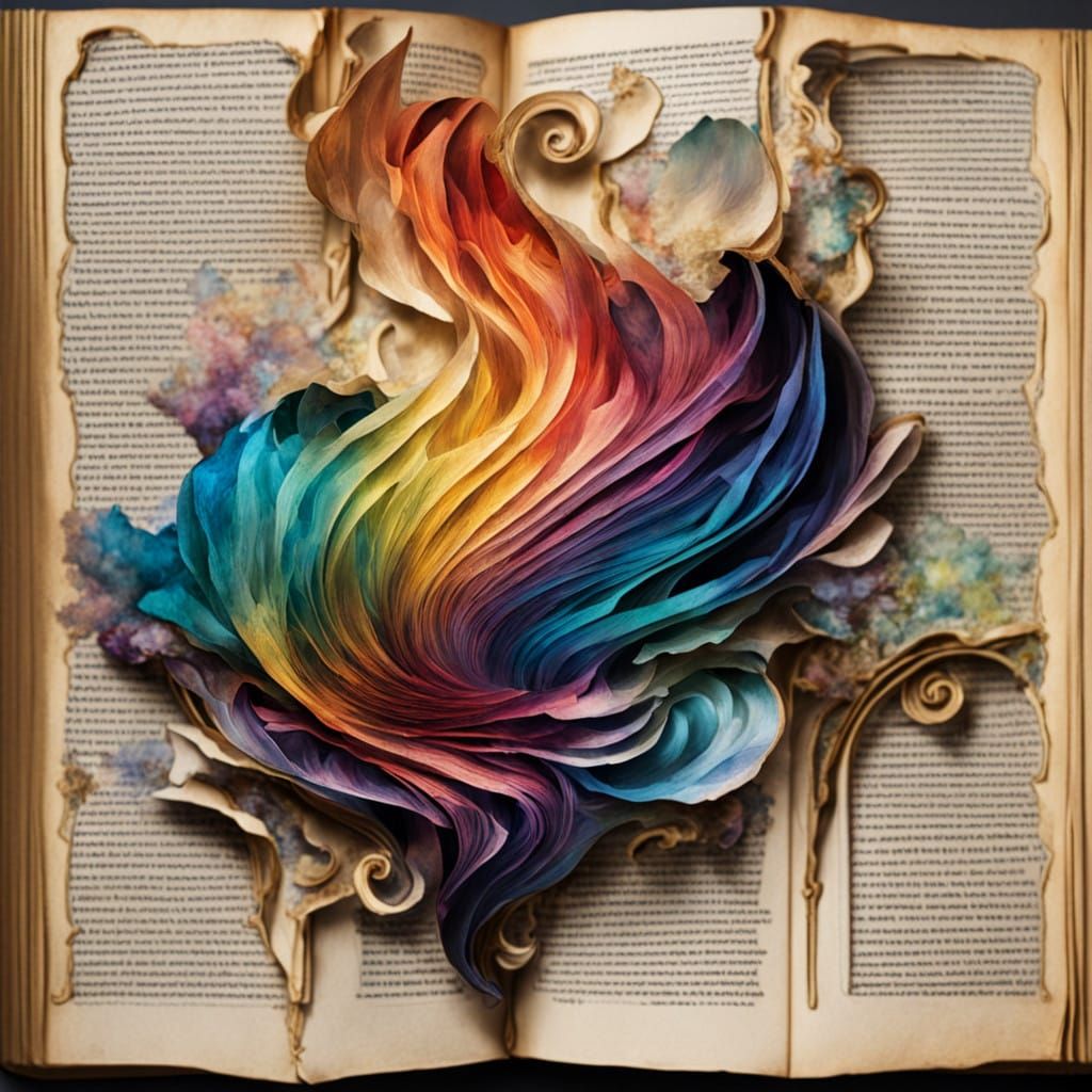 Vibrant Iridescent Flames Dance on Antique Page