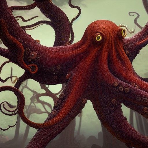 Detailed Matte Painting of Tree Octopus Hybrid