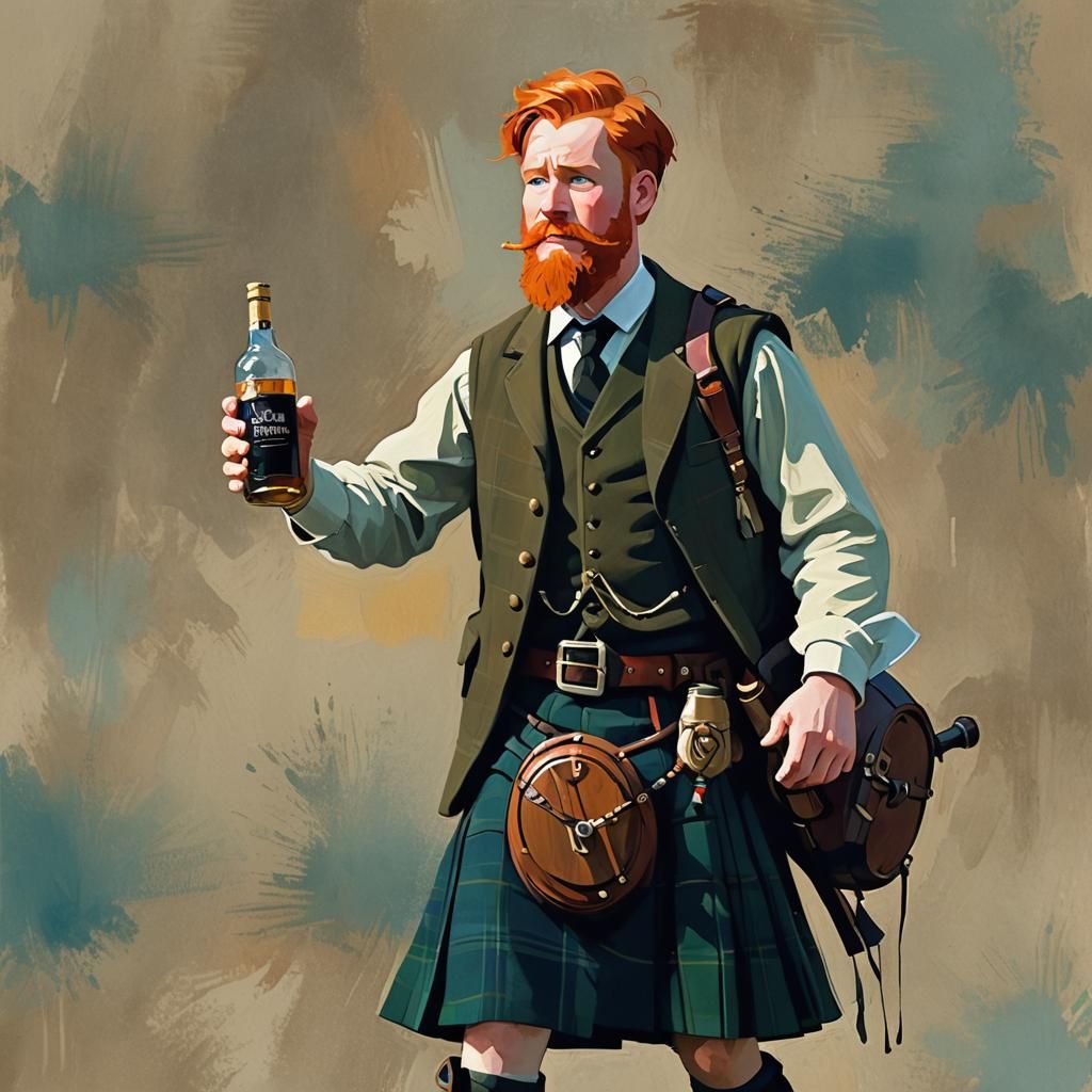 A Scottish Man Singing, in Pixar Ghibli Style