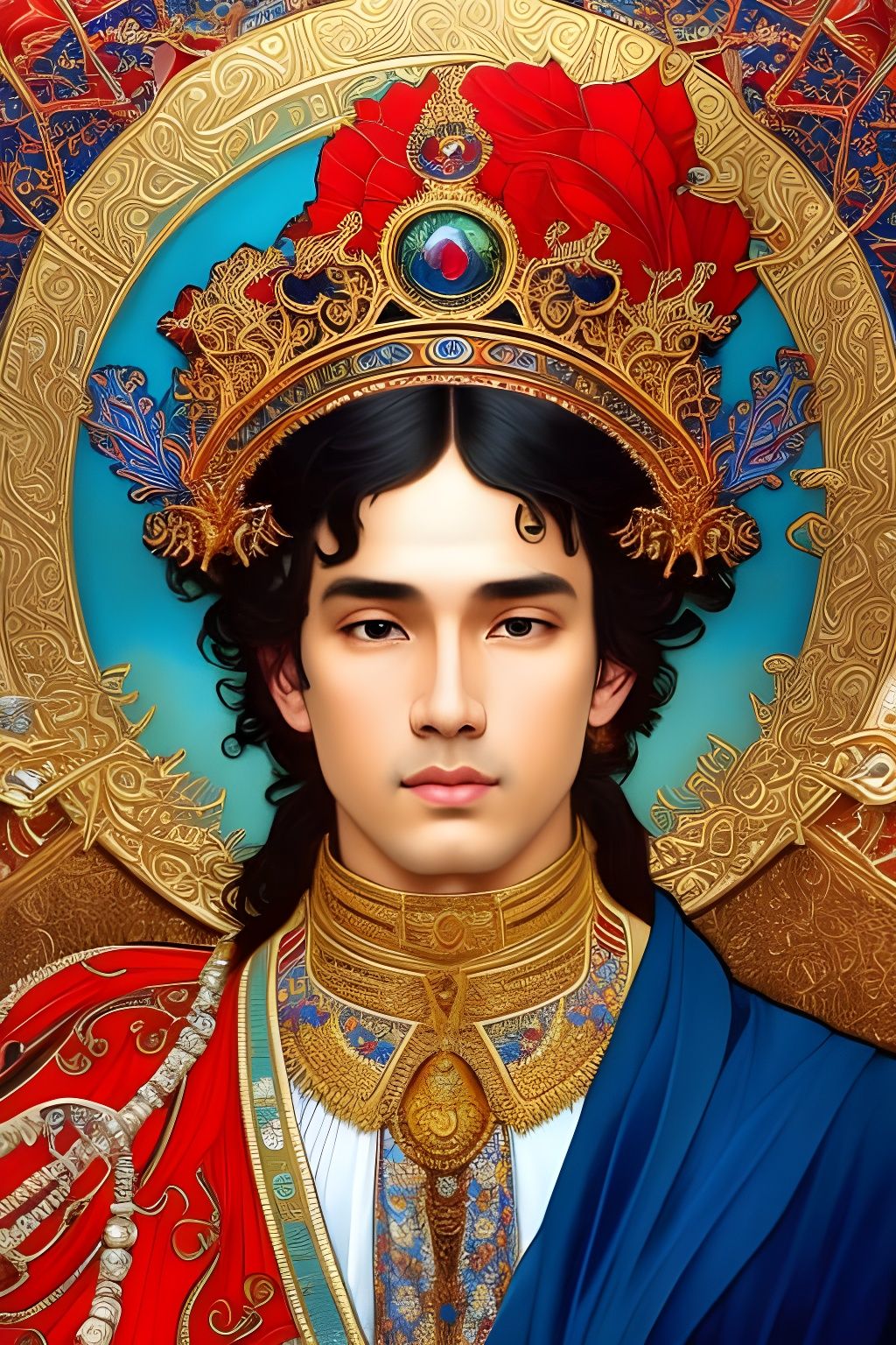 Ornate Coral Reef King Portrait in Art Nouveau Style