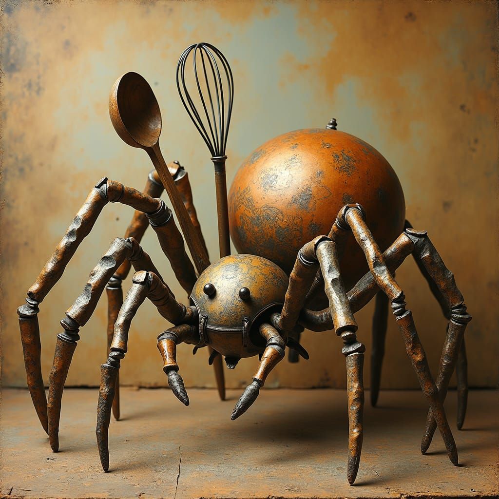 Whimsical Spider Sculpture from Kitchen Utensils