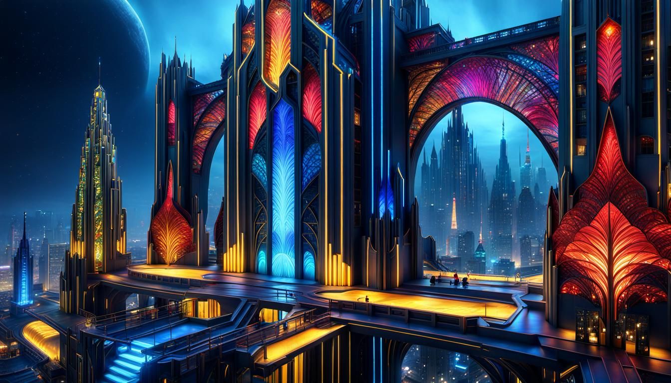 Fractal Crystal City at Night in Retro SF Style