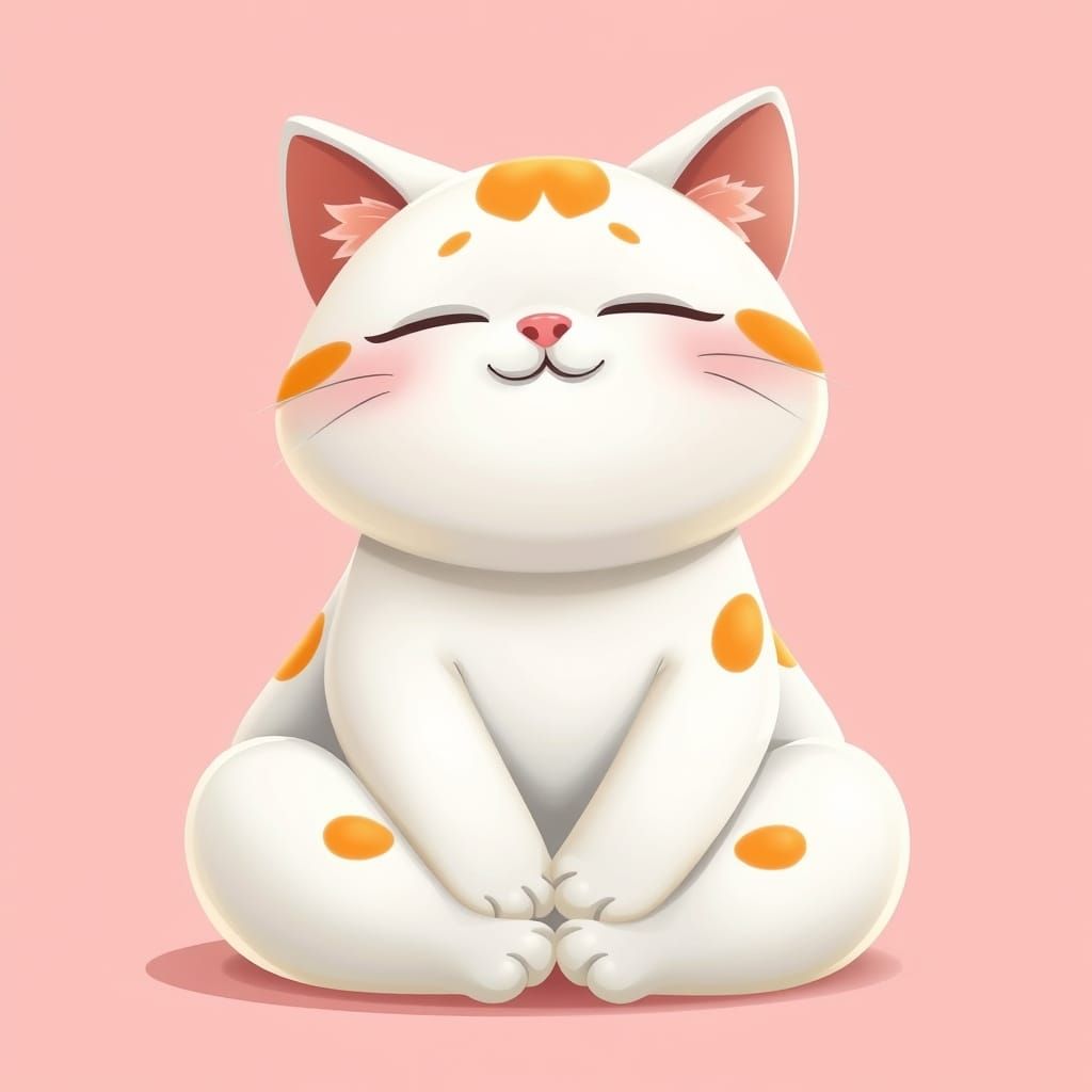 Whimsical Cartoon Cat in Serene Blissful Pose