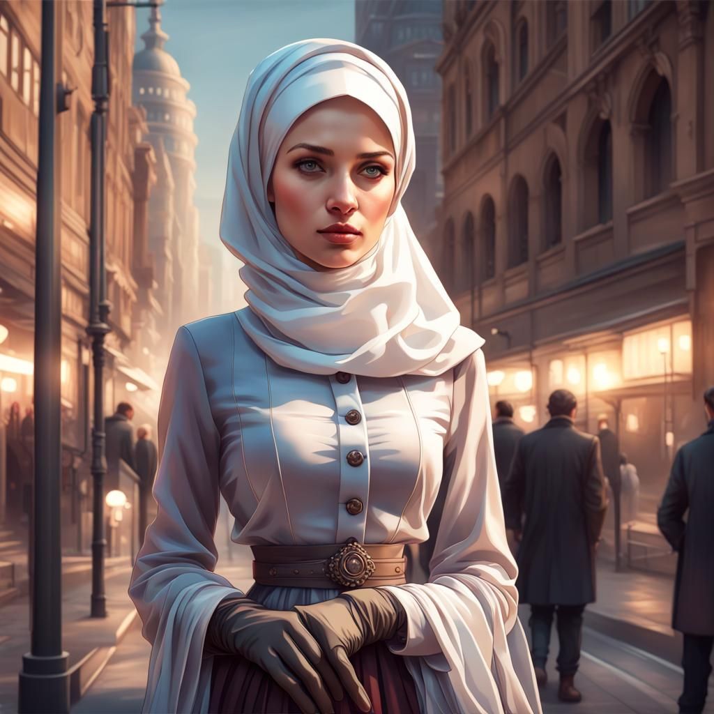 Woman in Hijab and Victorian Dress, Hyperdetailed Art