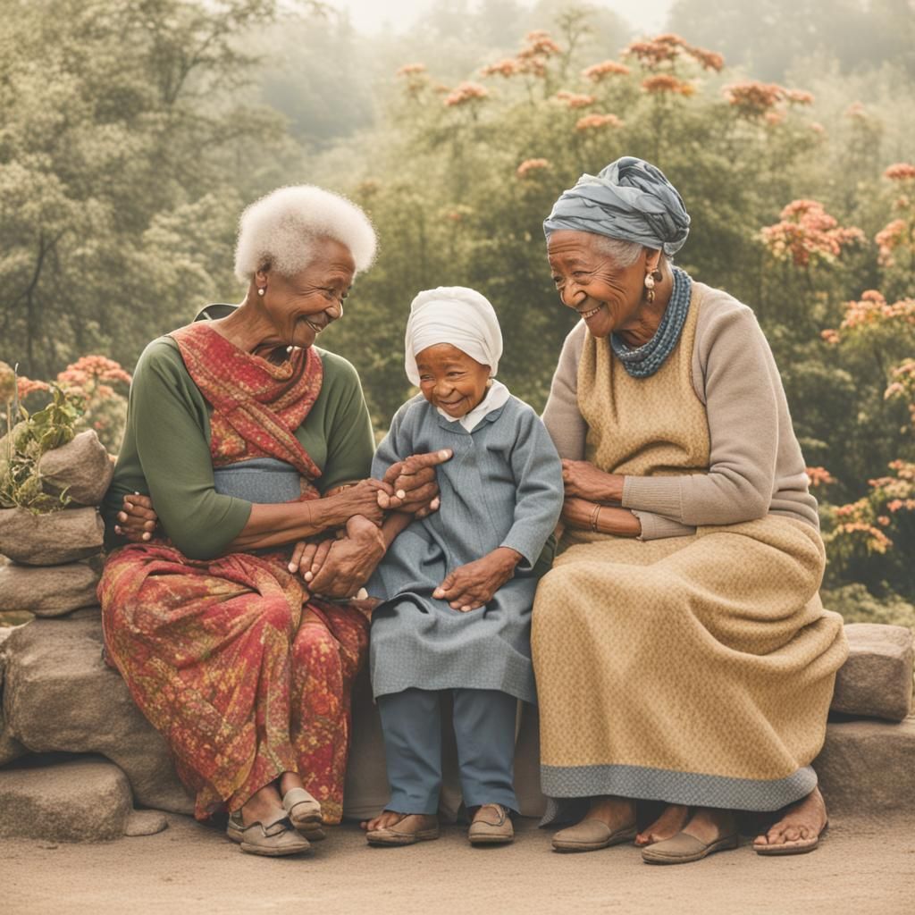 A grandmother, mother, and c child together