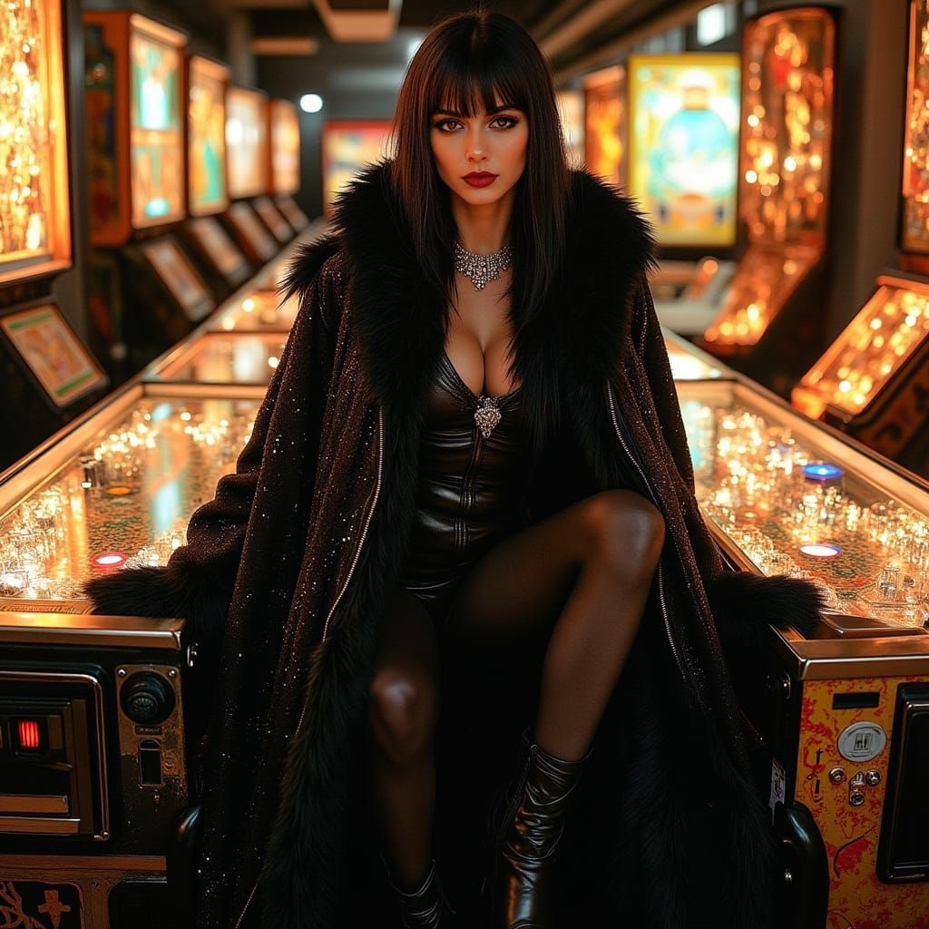 Women in Leather Posing for Magazine Cover with Pinball Mach...