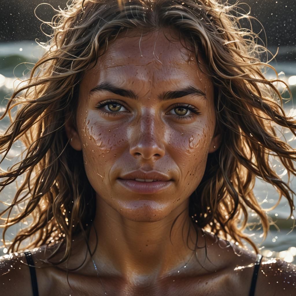 Sun-Kissed Surfer Girl: Hyper-Realistic Digital Portrait
