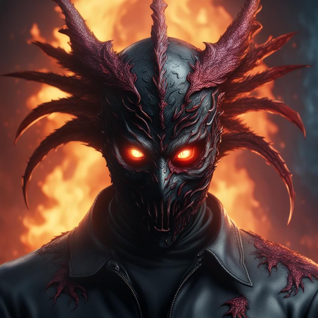 Demonic Eldritch Phoenix with Mask, Detailed Matte Painting