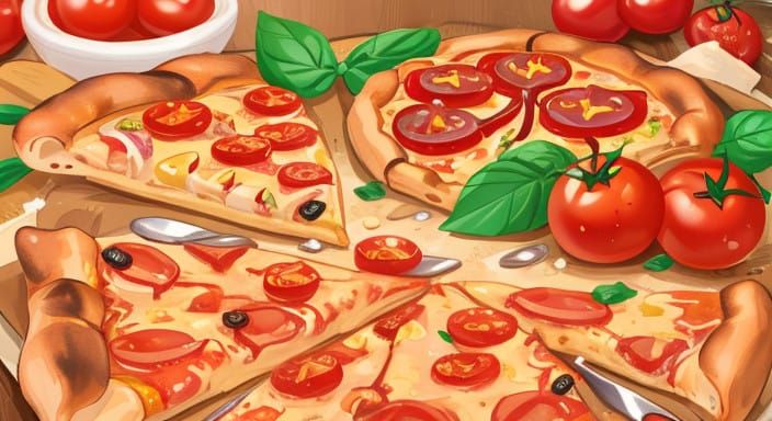 Pizza with Juicy Tomatoes in Vibrant Colors