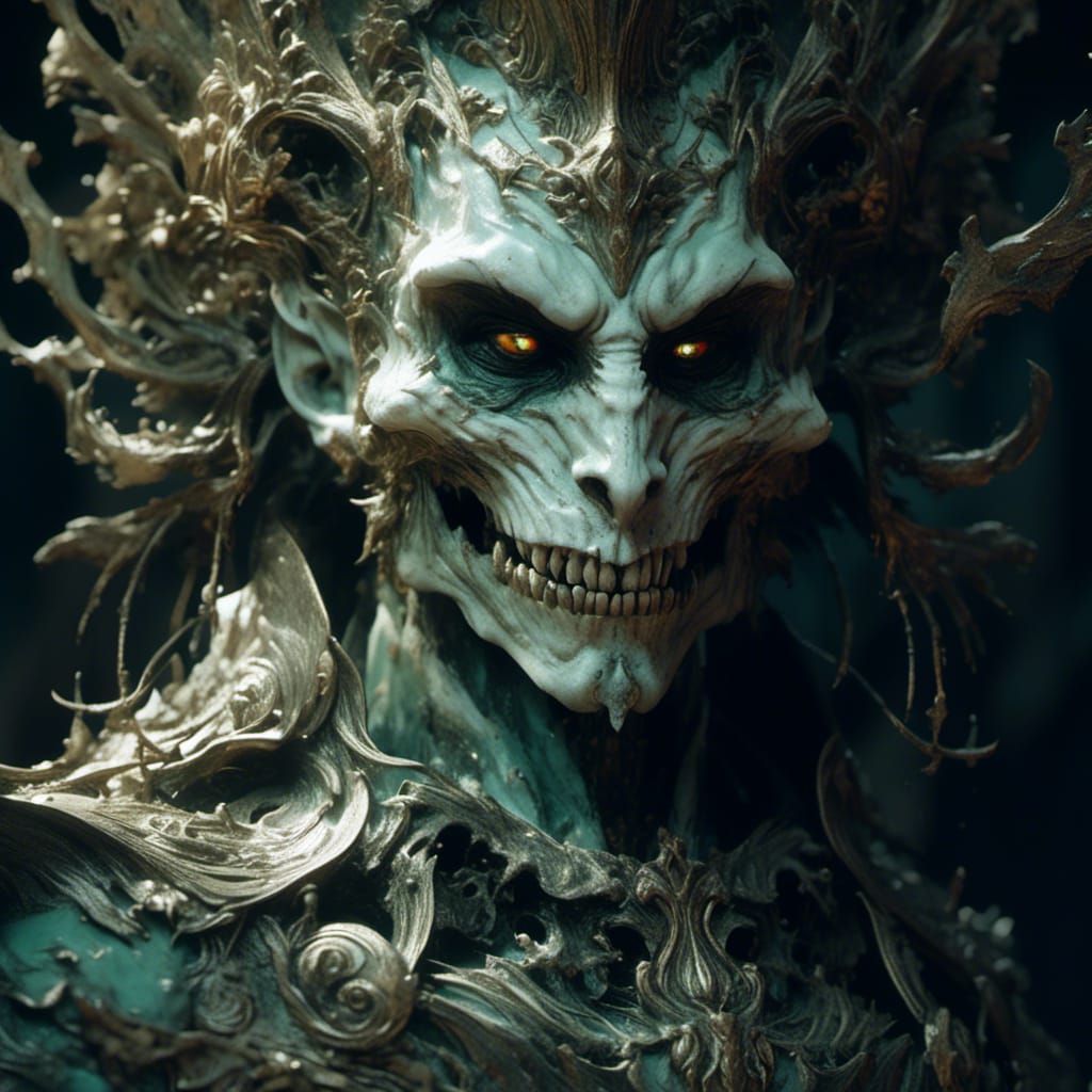 Sap Green Abstract Vampire Portrait in Oil