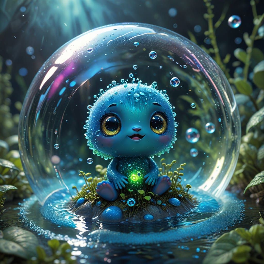 Whimsical Microbe Bathes in Sparkling Bubble Bath