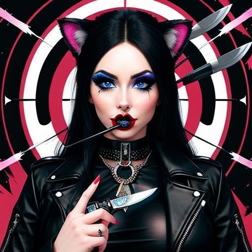 Dreamcore Kittypunk Girl Throws Knife