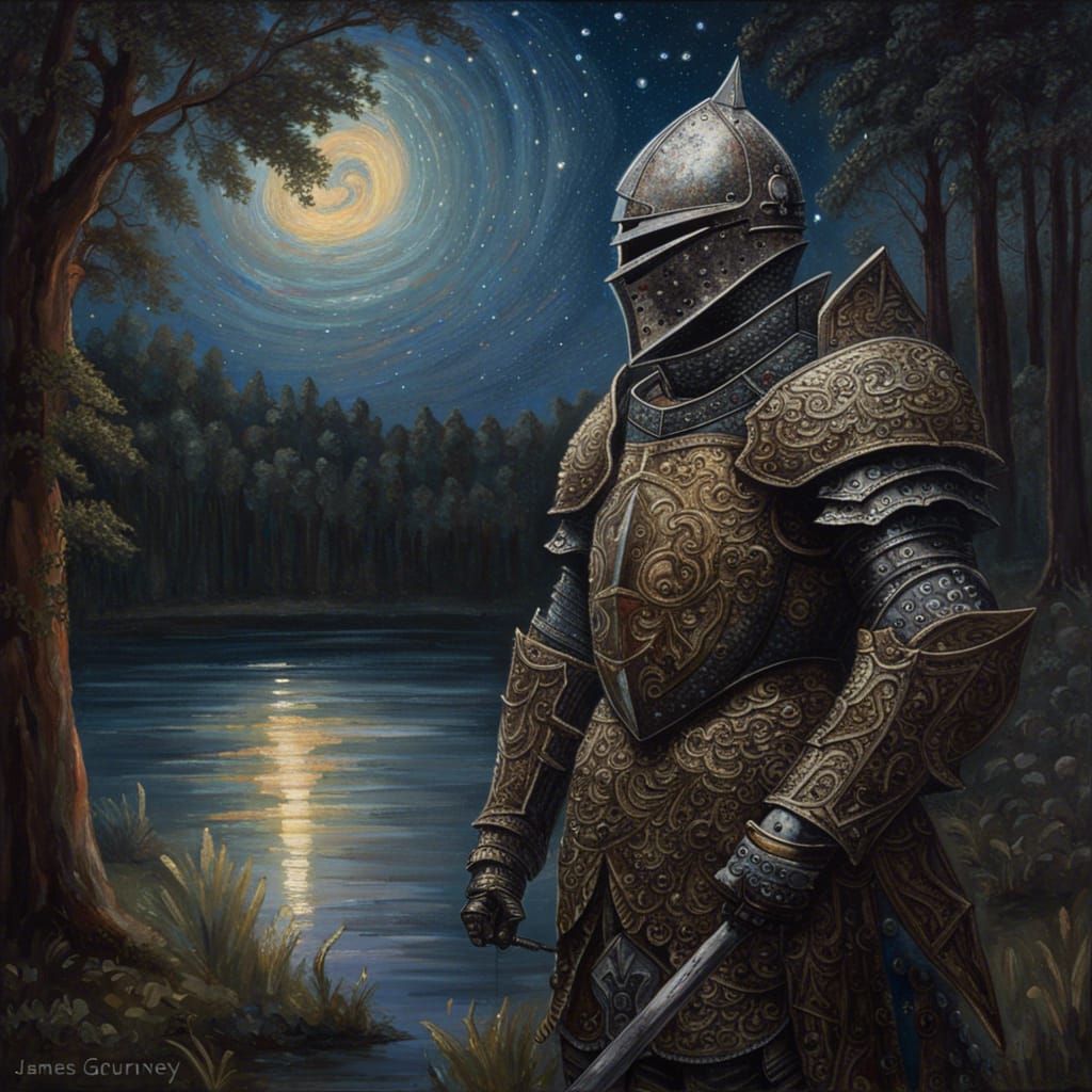Gothic Knight Under Starry Sky