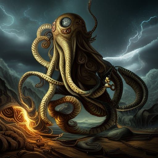 Steampunk Cthulhu in Clockpunk Thunderstorm