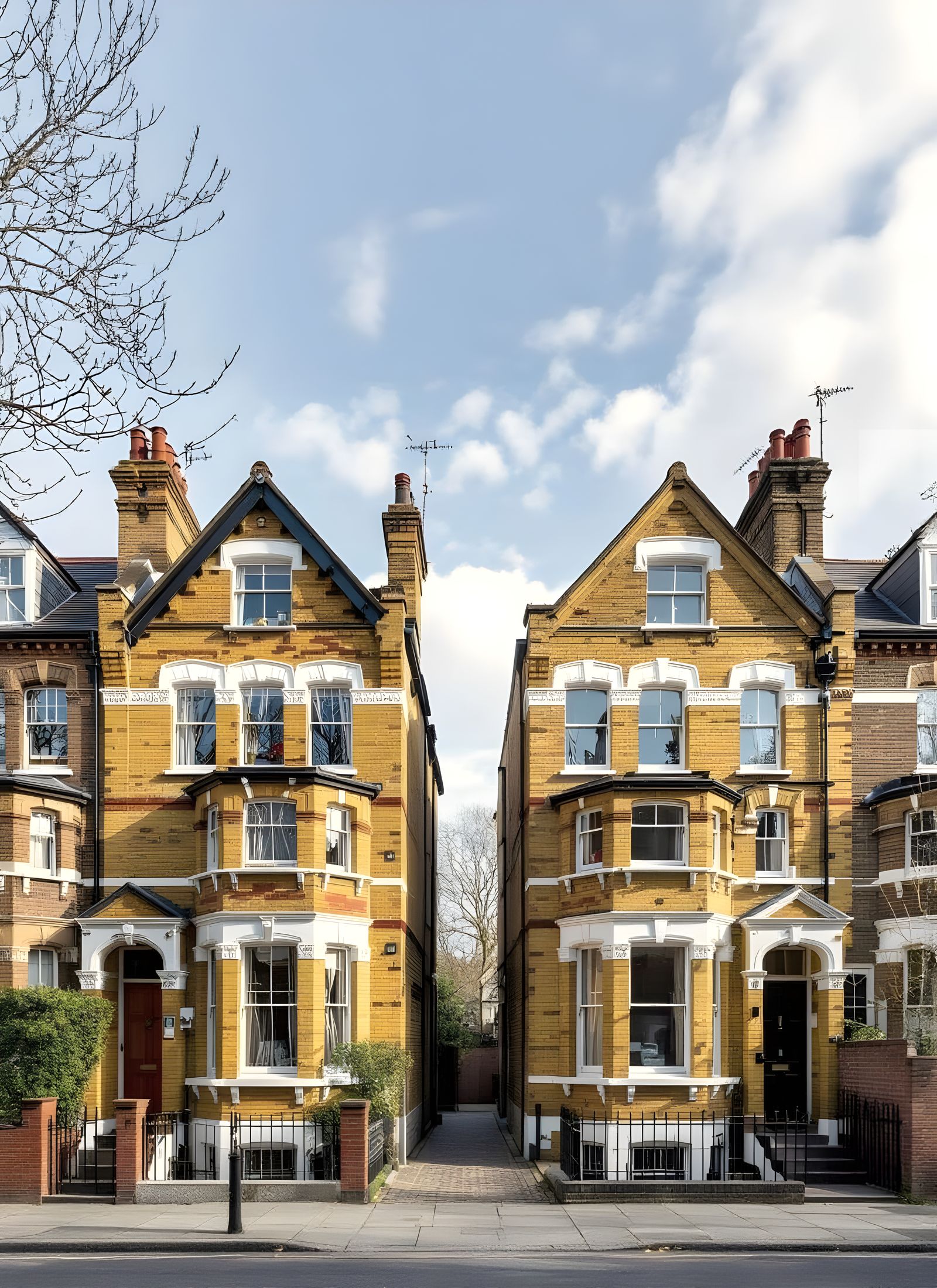 Victorian Terrace Houses on Spring Day in Brixton