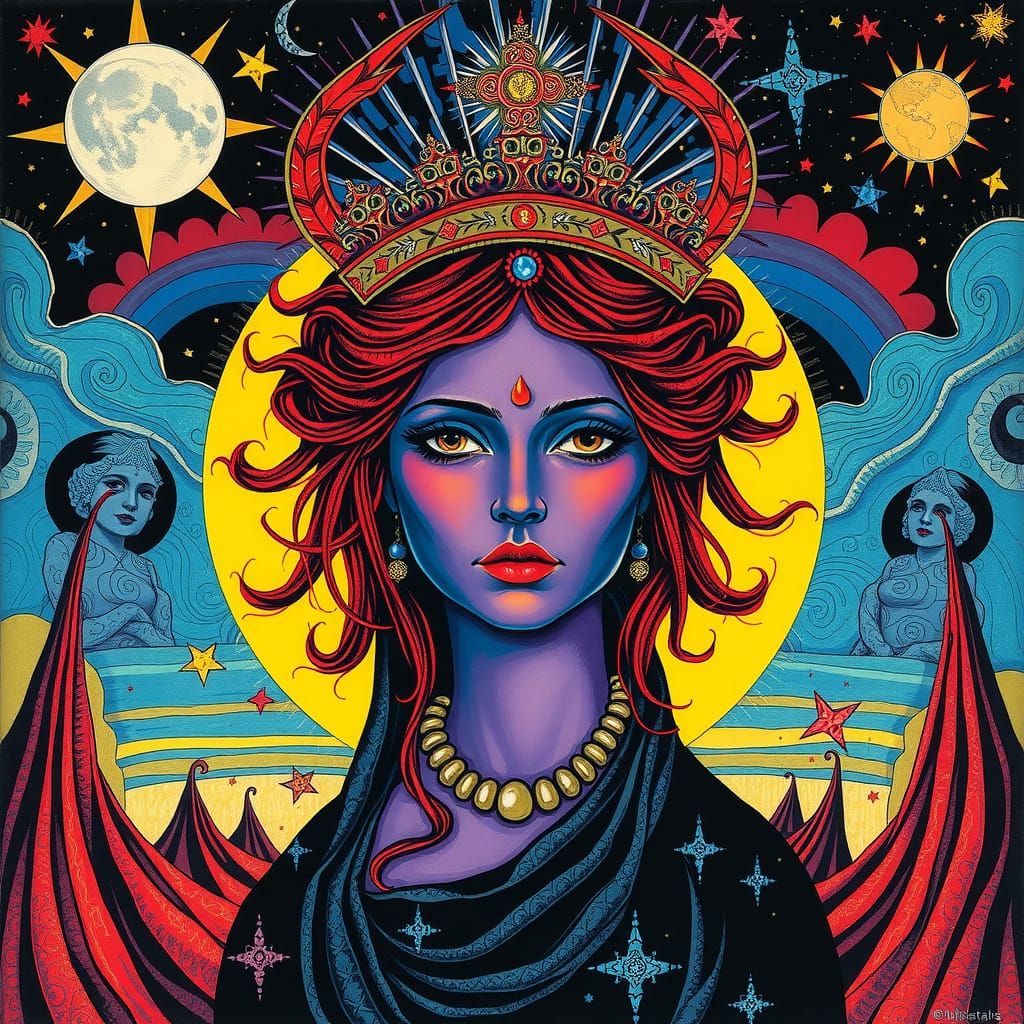 Psychedelic Portrait of a Whimsical Queen in Cosmic Fantasy ...